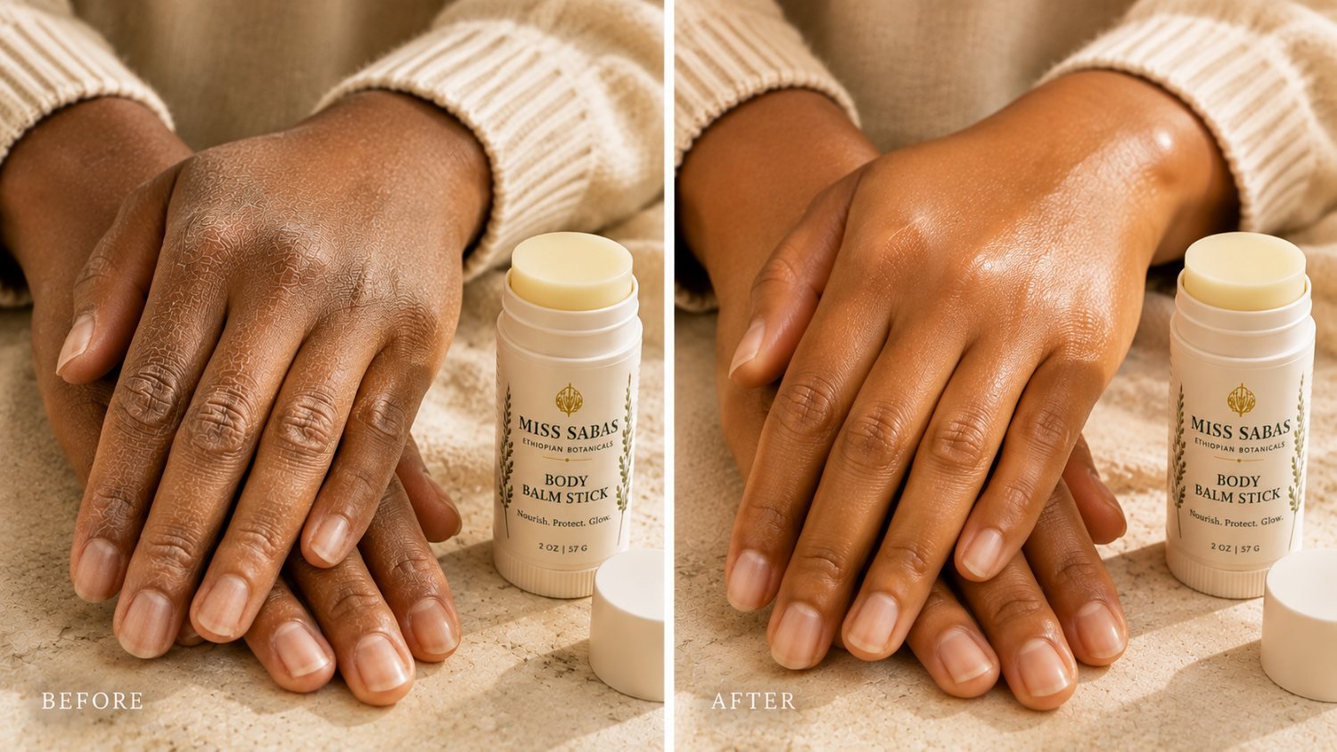 Body Balm Stick results on hands