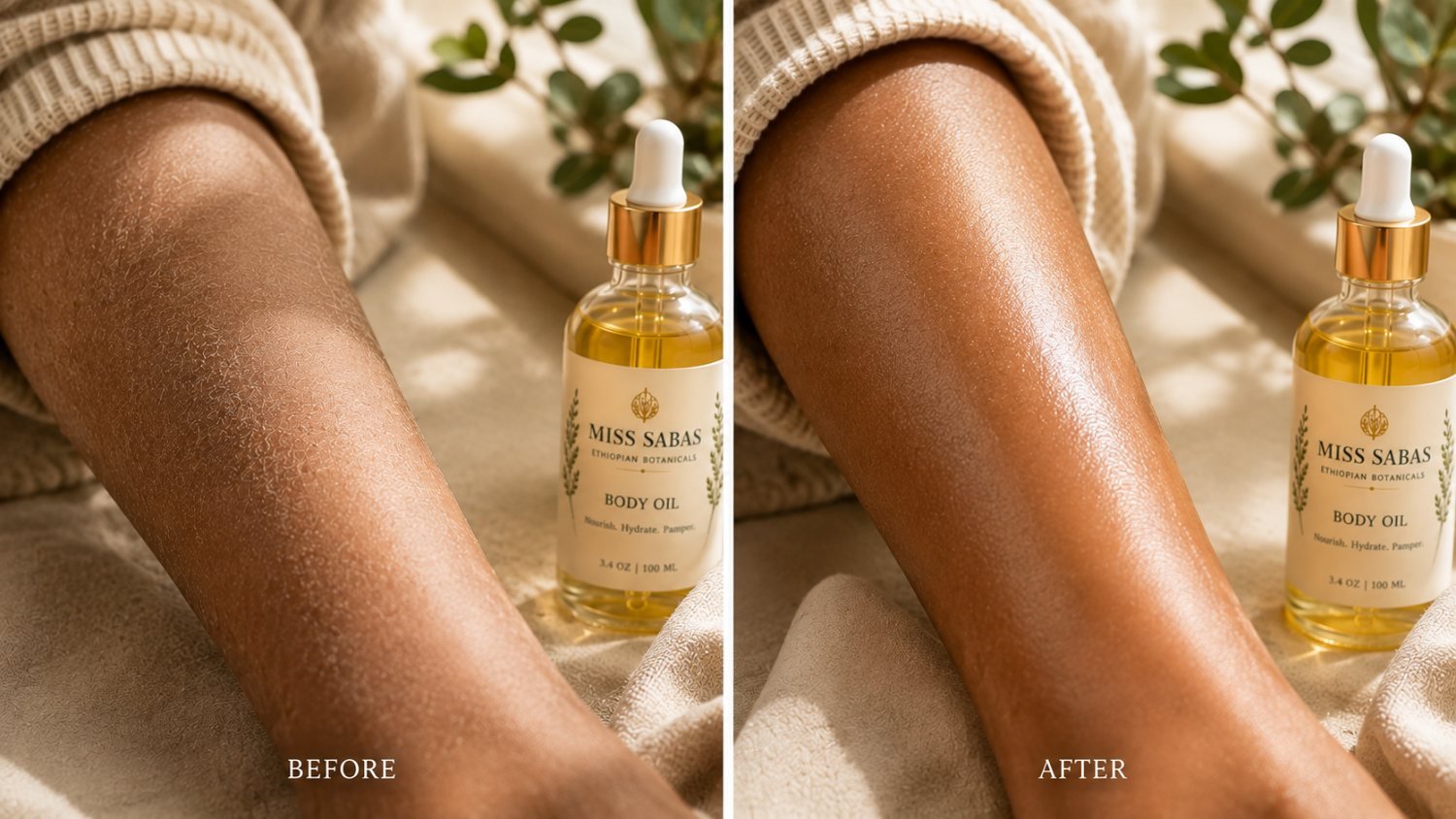 Body Oil results on leg, second view