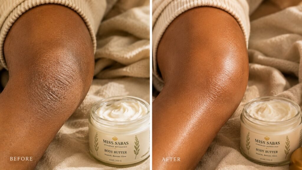 Body Butter before and after, knee