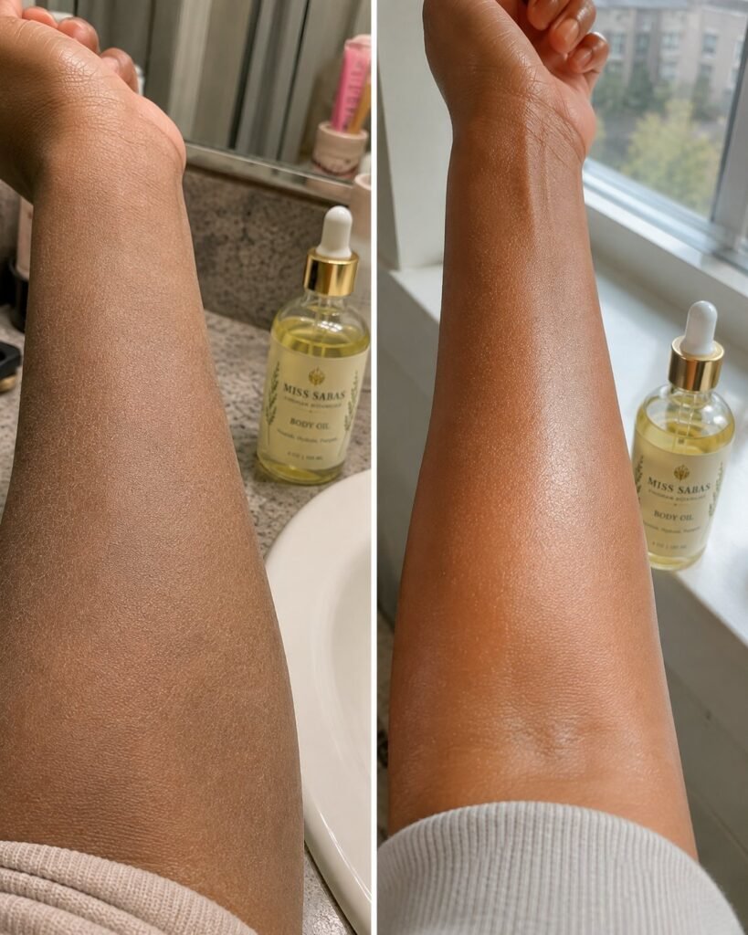 Body Oil before and after, in real life