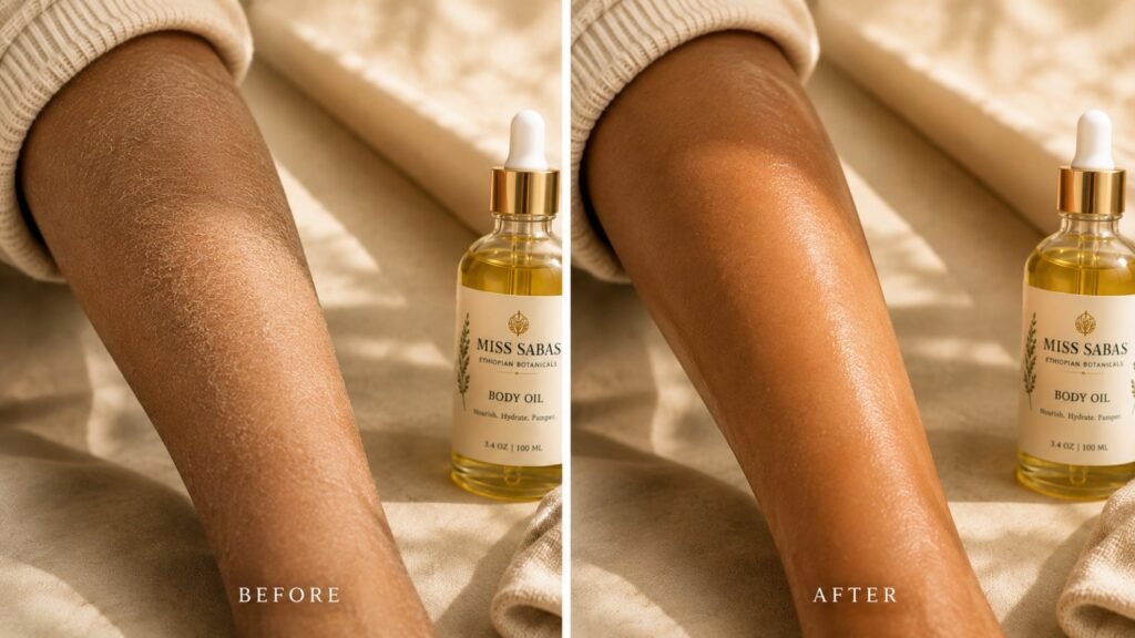Body Oil before and after, forearm
